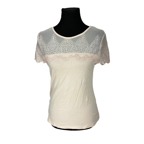 H&M Light Pink Tunic blouse Trimmed In Lace Blouse Top size Medium - Picture 1 of 7